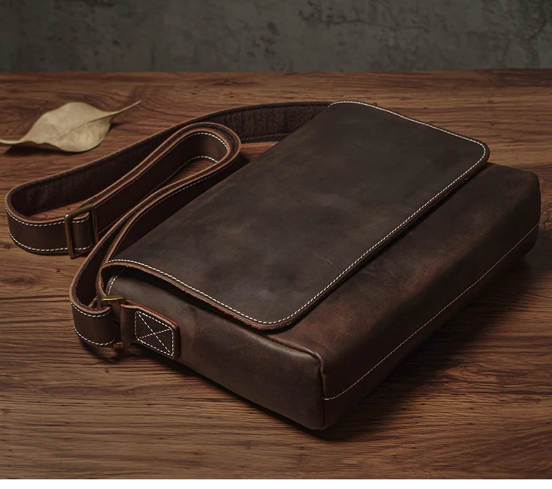 Sac à bandoulière NUKA en cuir véritable pour homme, style rétro, original, en cuir de vache, horizontal, à rabat, pour iPad 11 pouces