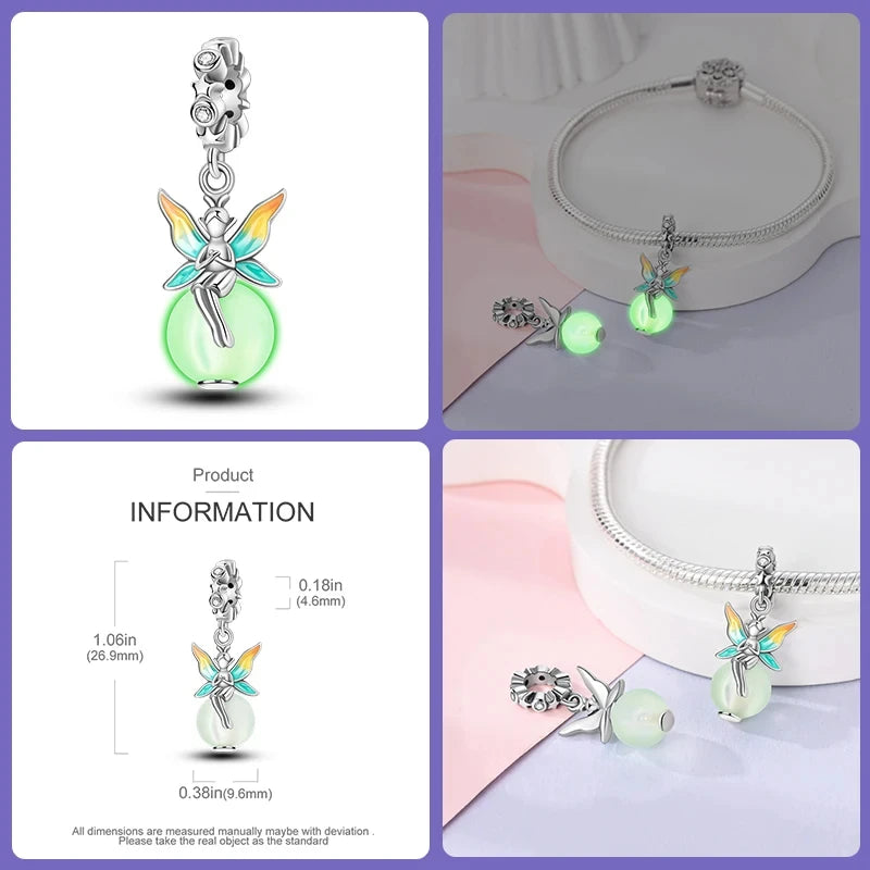 New 925 Sterling Silver Luminous Elf Blue Purple Butterfly Moon Life Tree Charms Beads Fit Pandach Original Bracelet DIY Jewelry