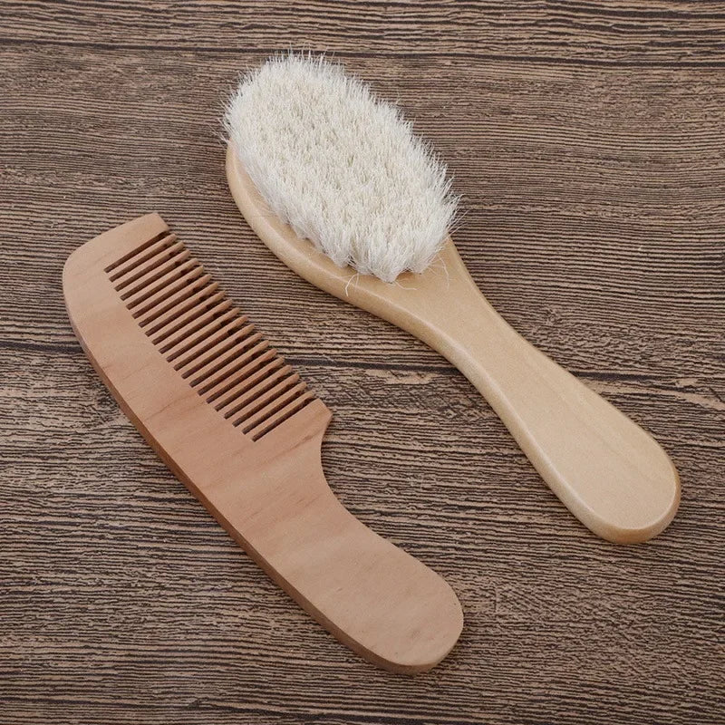 Brosse à cheveux en laine et bois pour nouveau-né, peigne pour bébé, masseur de tête portable, brosse de bain pour cheveux, nouveau