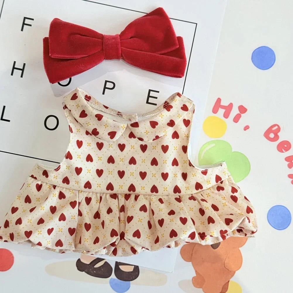Lovely Bow Heart Flower Bud Skirt Set Decor Dress Sweater Cardigan Outfit Dolls Accessories For 17cm/38cm Labubu Doll Clothes