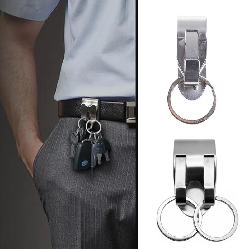 Stainless Steel Keyring Security Clip On Heavy Duty Belt for Key Clip Belt Keychain 2 Detachable Keyrings Belt for Key Holder
