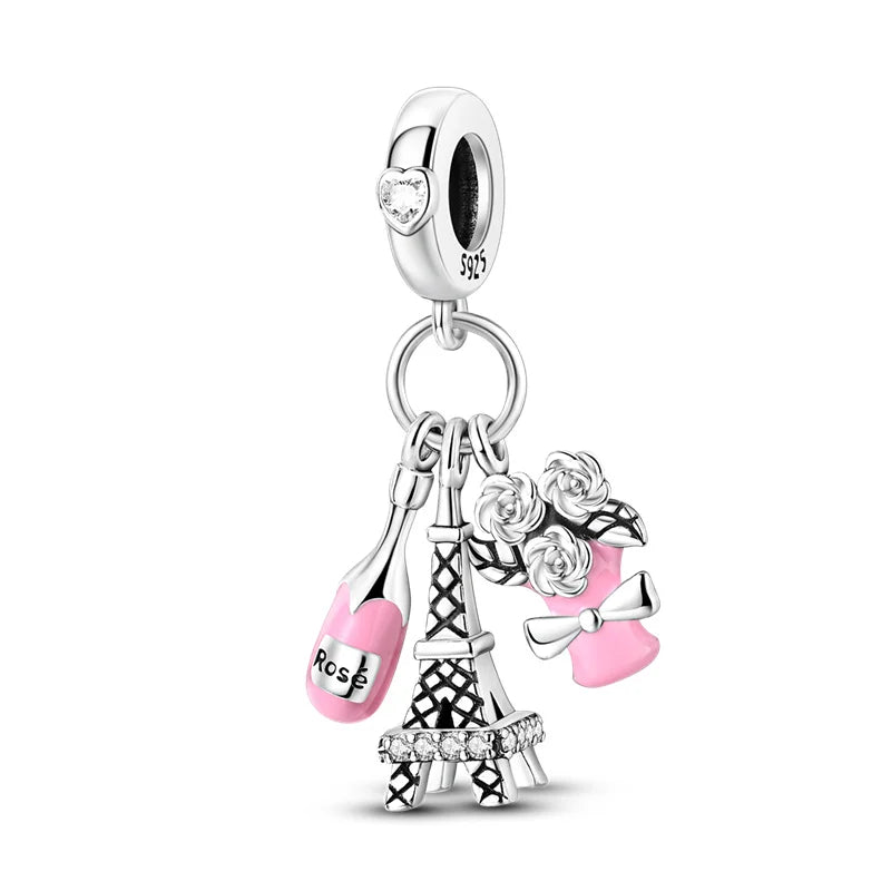 925 Sterling Silver Spots Series Charm Eiffel Tower Egypt Charms Pendant Fit MULA Original Sliver Bracelets DIY Jewelry Gifts