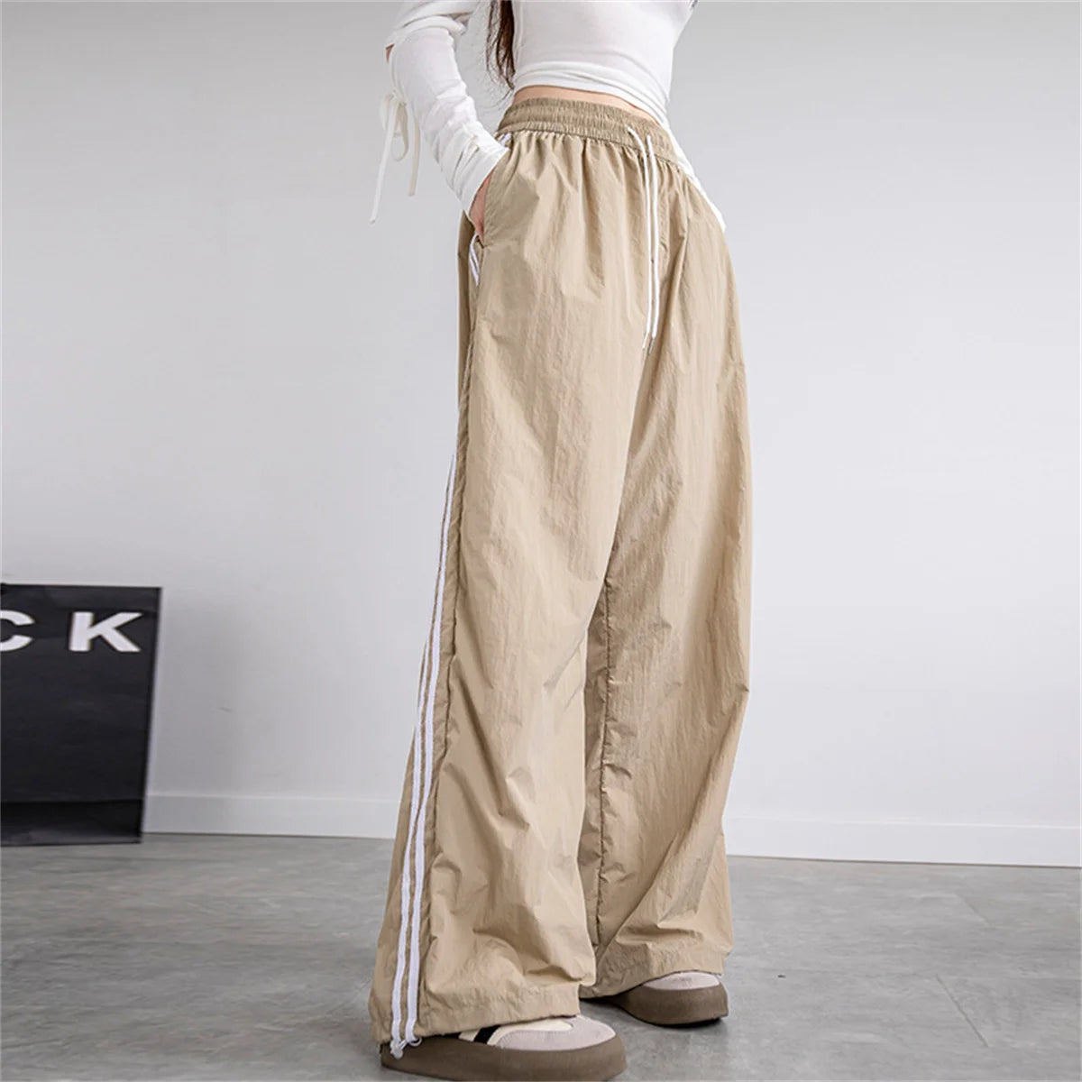 Pantalon ample taille haute pour femme, style streetwear, style hip-hop, décontracté, avec cordon de serrage, collection 2025