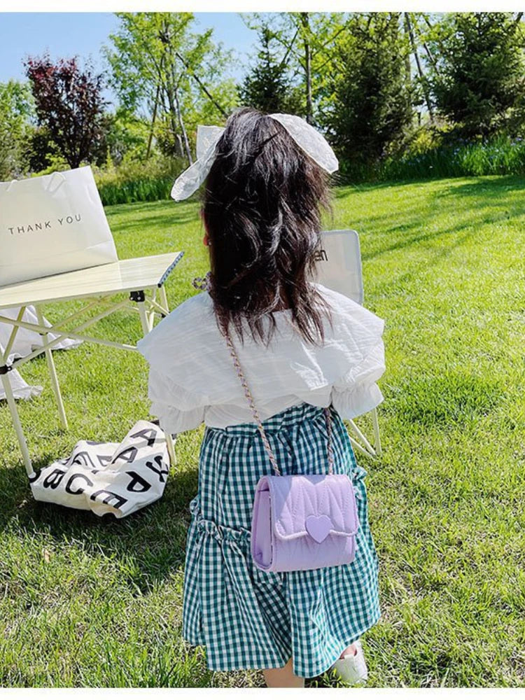 Fashion Heart Baby Girls Small Shoulder Bags Kids Coin Purse Accessories Handbags Lovely Children's Mini Square Messenger Bag