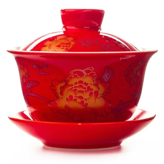 Ceramic Gaiwan Teaware,gai wan bowl large white porcelain Zisha cup Kung Fu teacup hand-painted tea bowl tea set heat-resistant