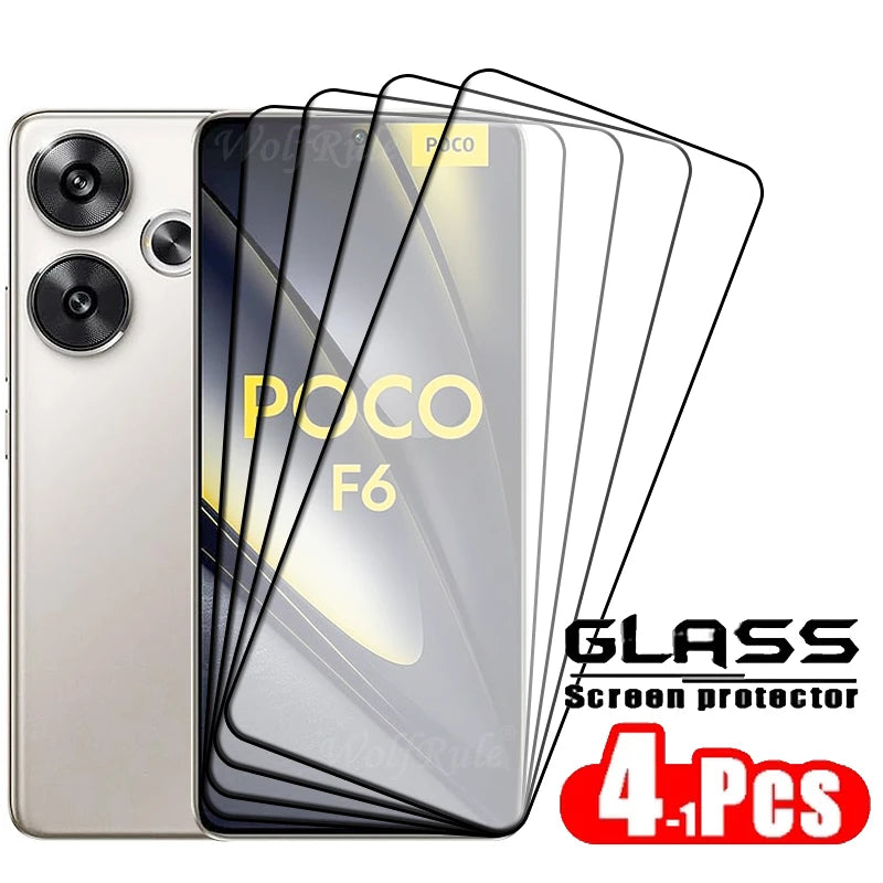 4pcs For Poco F6 Glass Poco F6 Tempered Glass Full Cover Glue Protective Film 9H HD Screen Protector Xiaomi Poco F6 PocoF6 F 6