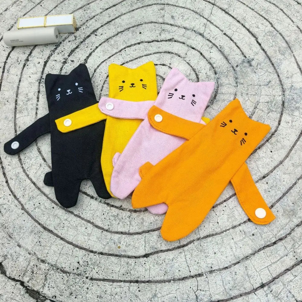 Canvas Cartoon Cat Coin Purse Zipper Closure Anti Loss Zippered Mini Wallet Snap Button Decorative Small Change Pouch Daily Use