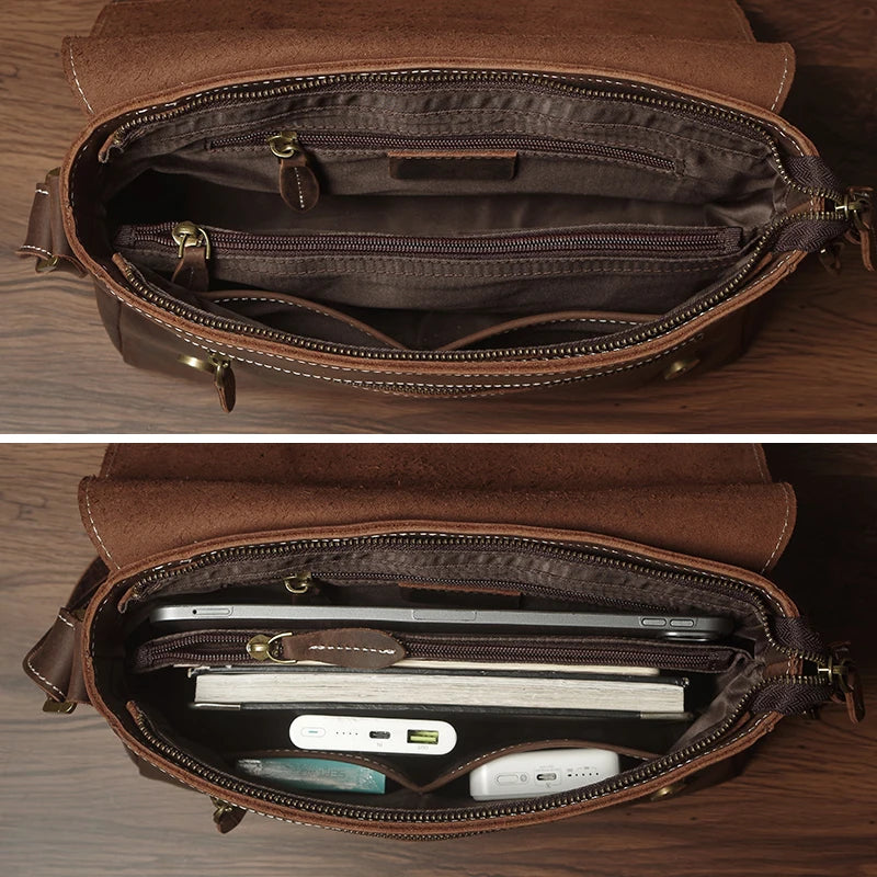 Sac à bandoulière NUKA en cuir véritable pour homme, style rétro, original, en cuir de vache, horizontal, à rabat, pour iPad 11 pouces