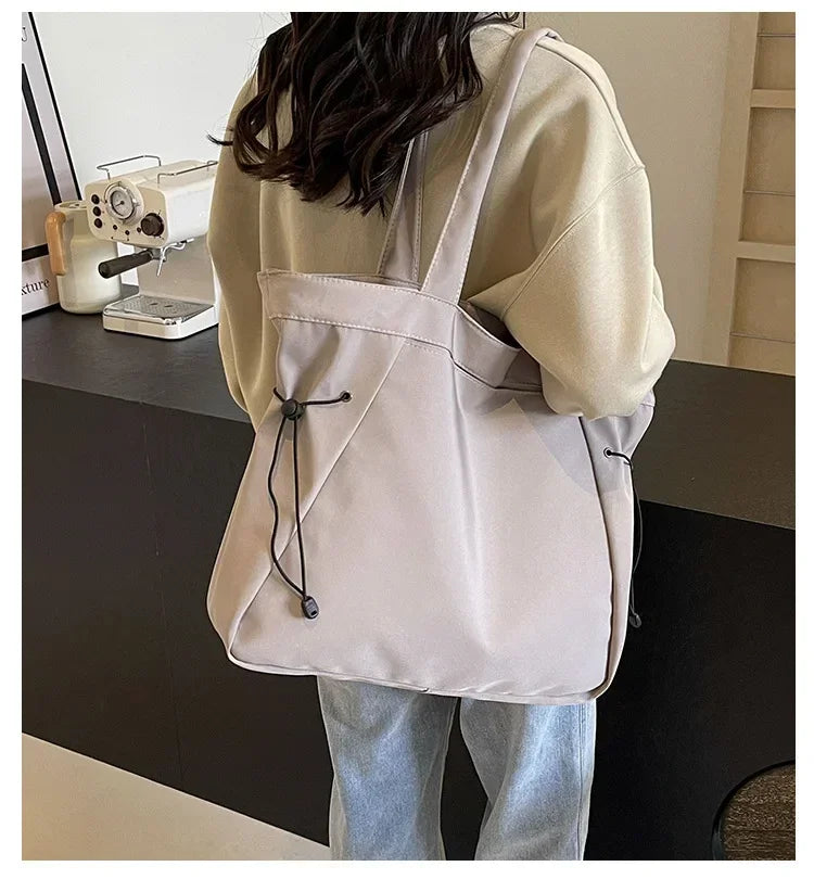 Sac fourre-tout décontracté de grande capacité, sac de voyage simple pour femme, grand sac à bandoulière, sacs à main esthétiques, sac fourre-tout à cordon