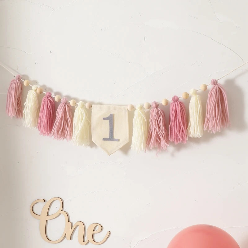 Happy Birthday Banner Handmade Tassel Pendant First Boys Girl Baby Shower Birthday Party Balloon Decoration Supplies Baby Gifts