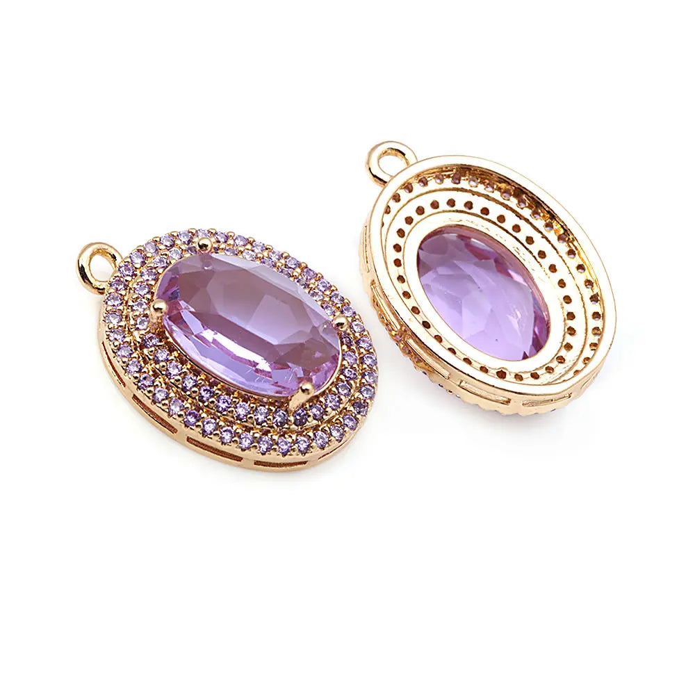 4PCS 18K Gold Color Brass Zircon Glass Oval Charms Pendants Necklace Earrings Diy Jewelry Accessories Rosediy official-website