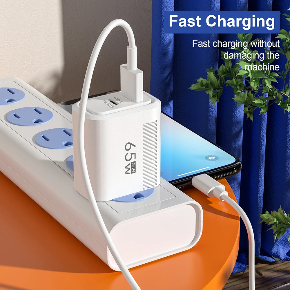 GaN 65W USB Type C Charger Fast Charging Mobile Phone Adapter Quick Charger For Samsung S23 Ultra Xiaomi 13 Huawei iPhone 14 13