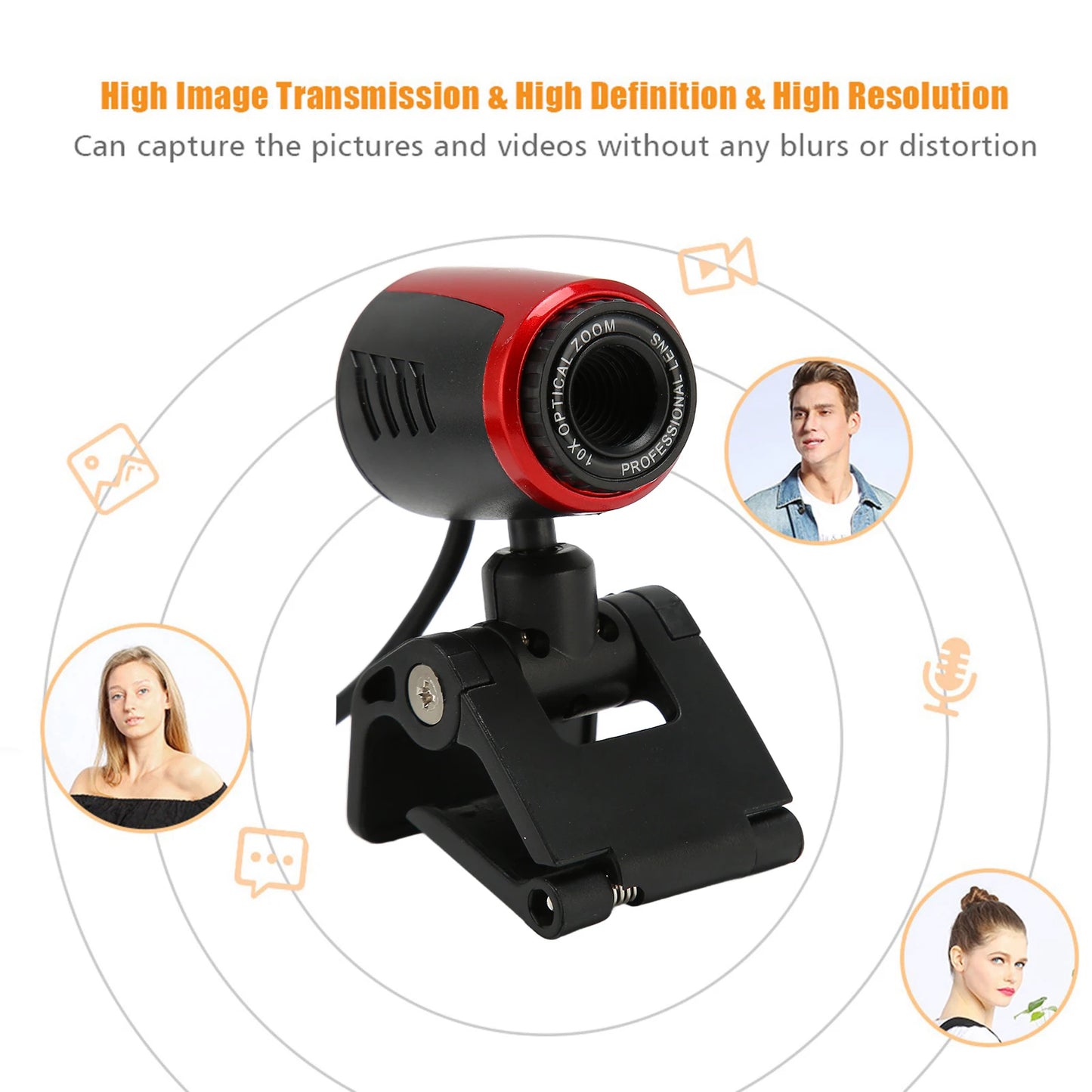 Webcam HD USB 2.0 avec microphone, caméra Web 360 degrés pour ordinateur portable, compatible Skype/MSN