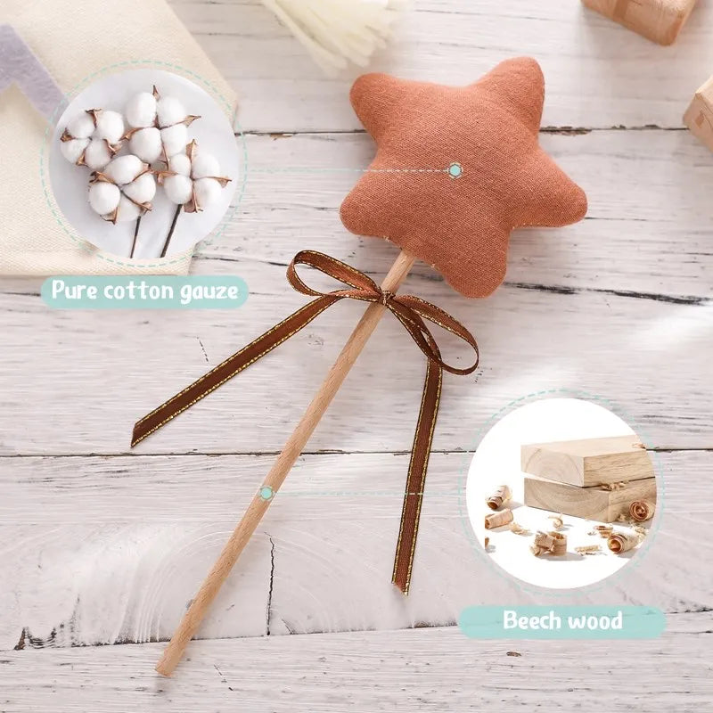 Baby Wooden Star Music Rattle Party Decor Baby Birthday Photography Accessories Cotton Rattle Gift Toys for Babies Music Gym