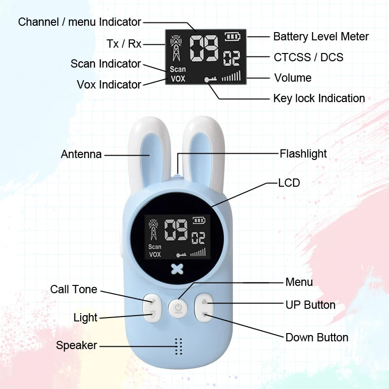 Children's walkie talkie portable handheld children's mini toy 3-KM range wireless lanyard walkie talkie holiday gift