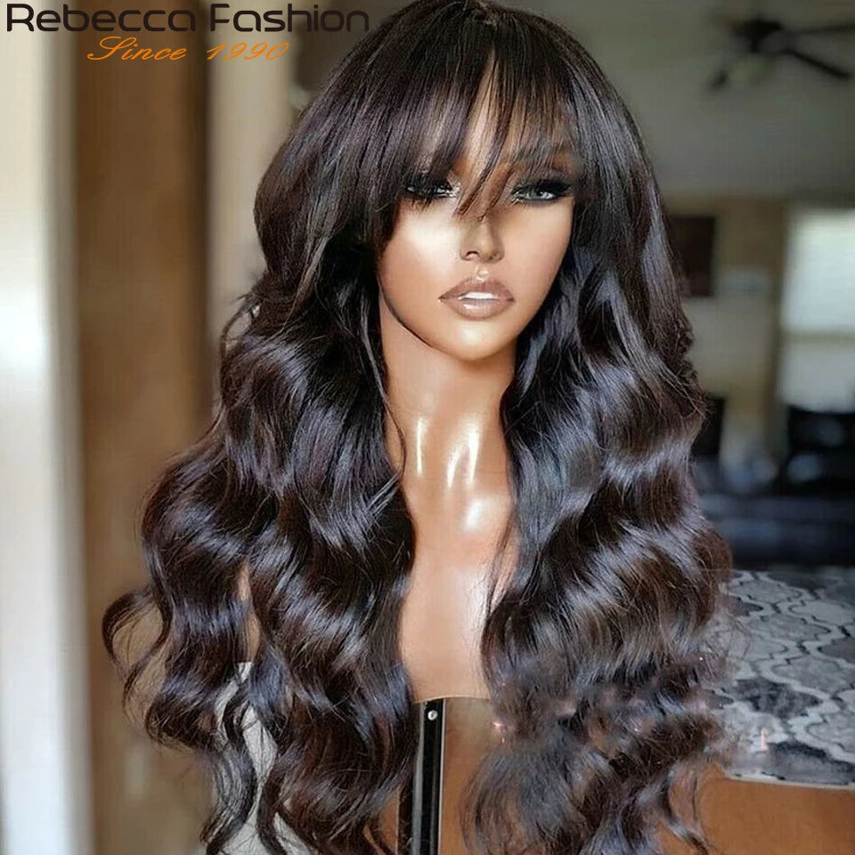 Perruques Rebecca 3x1 Body Wave 100 % cheveux humains avec frange rideau pour femmes, cheveux brésiliens Remy, sans colle, colorées, QVR