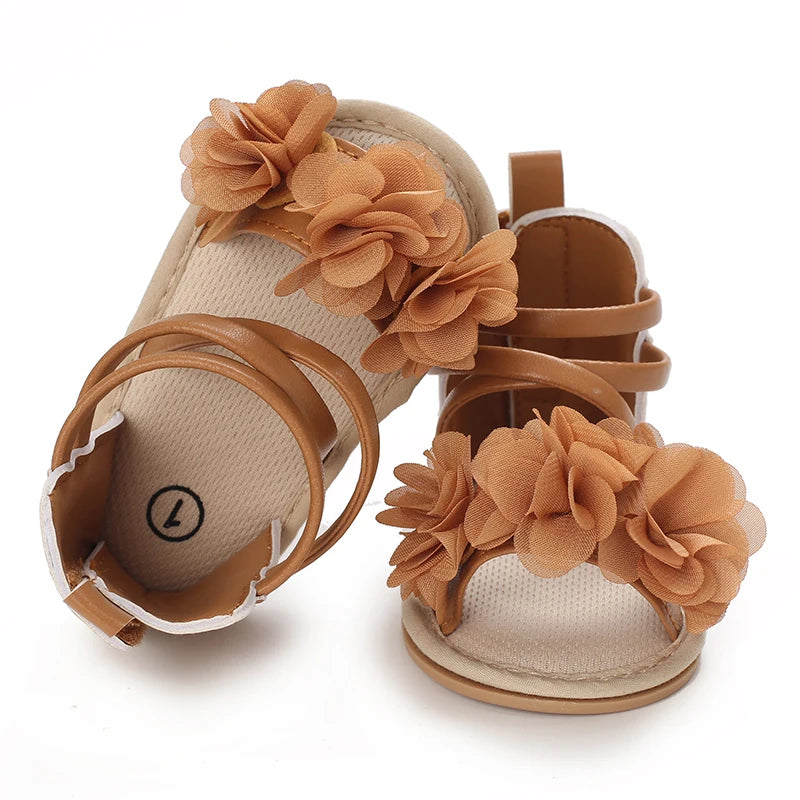 Girls' Sandals 2025 Summer New Children's Flower Princess Shoes Medium Large Children's Soft Bottom High Butt Roman Shoes