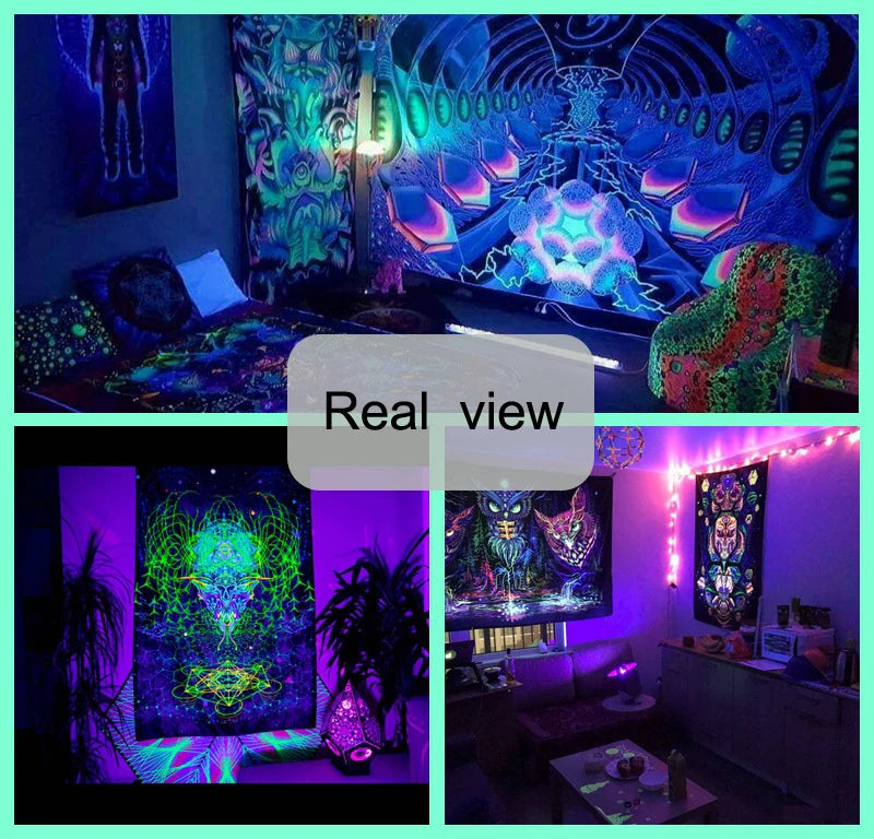 Tapisserie fluorescente Astral Body : apportez les étoiles à l'intérieur ! Tapisserie UV murale suspendue pour chambre à coucher, décoration de fête à domicile