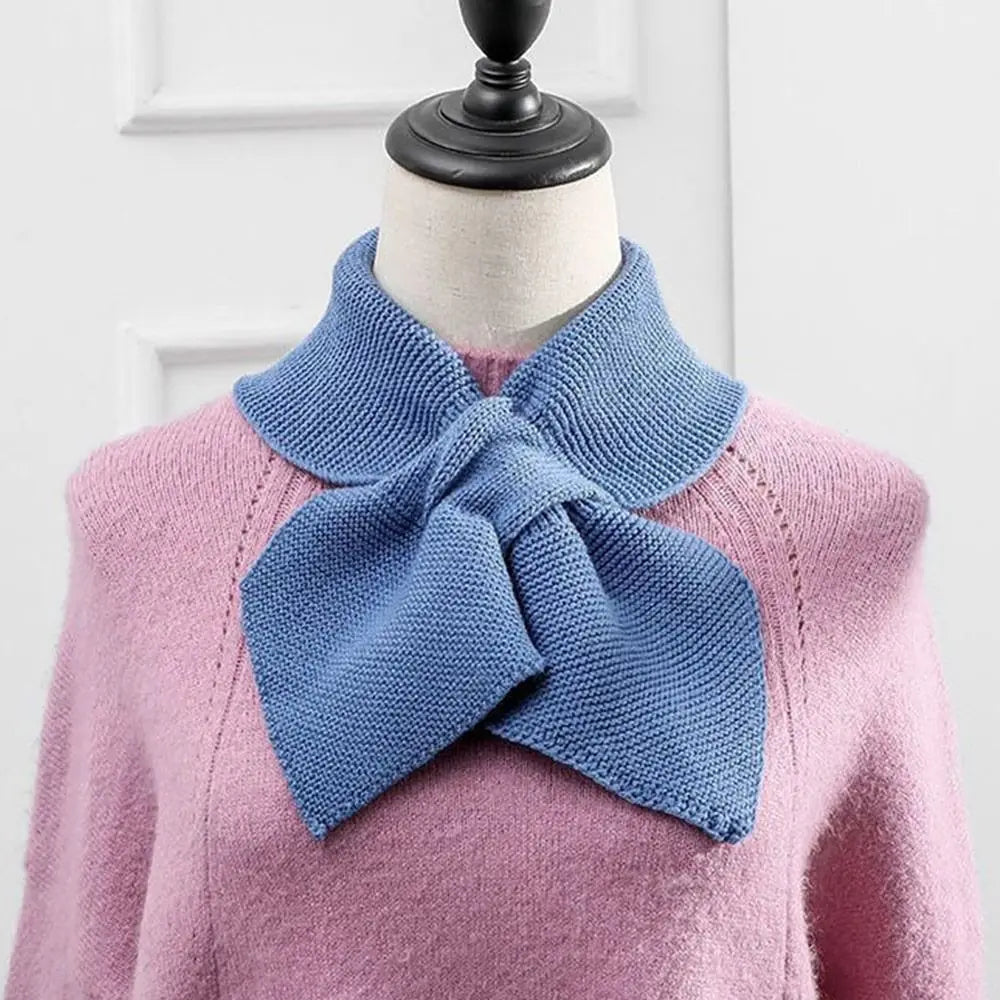 Knitted Cross Scarf Women Warm Casual Turtleneck Neck Warmer Detachable Winter Windproof Sweater Bowtie Scarf