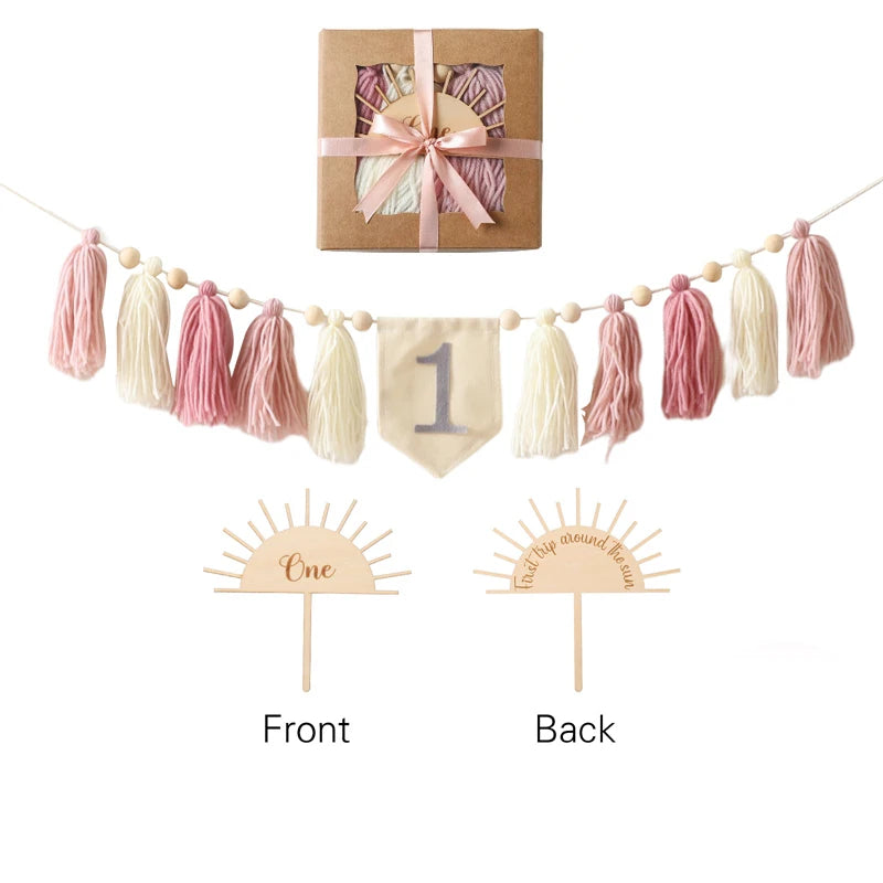 Happy Birthday Banner Handmade Tassel Pendant First Boys Girl Baby Shower Birthday Party Balloon Decoration Supplies Baby Gifts