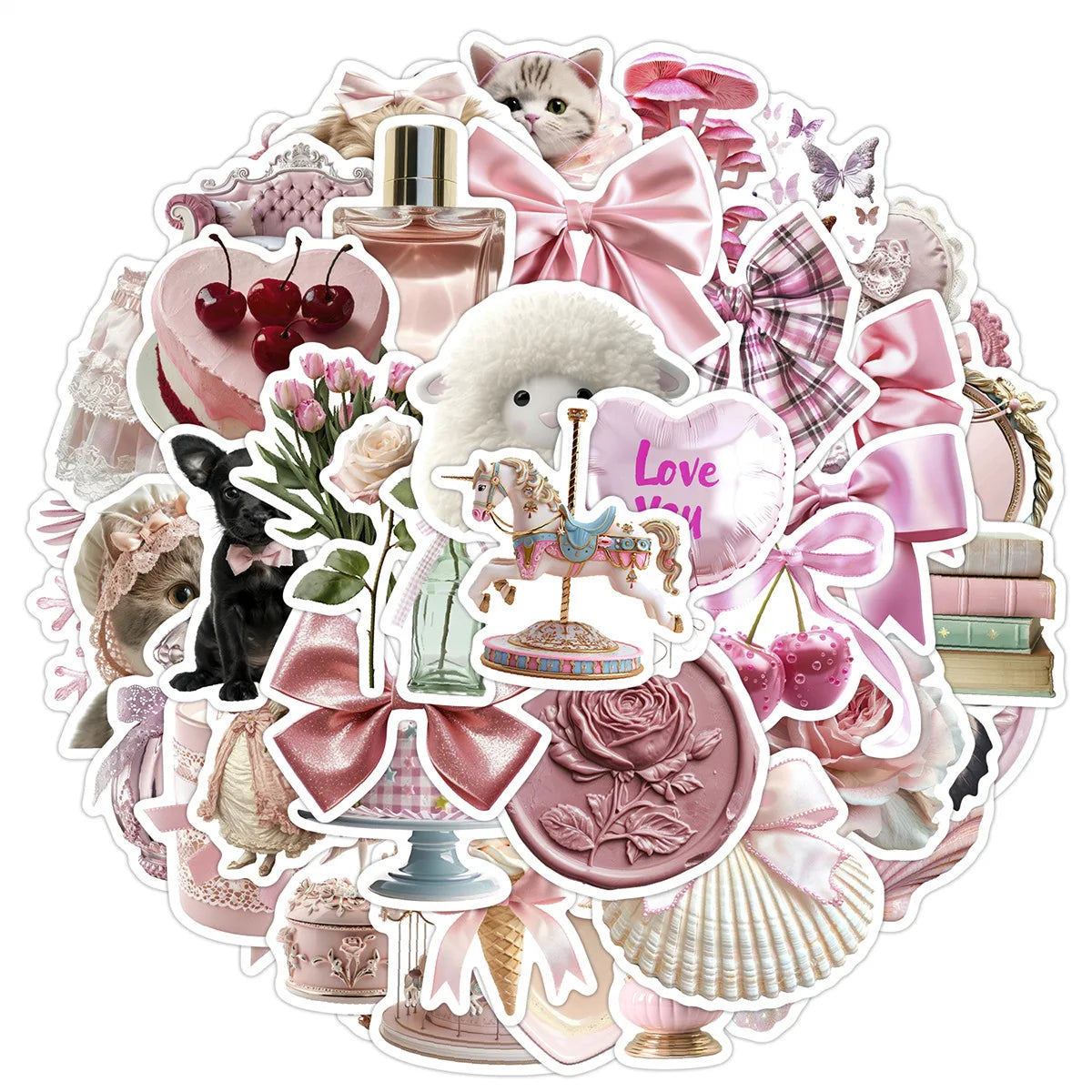 50Pcs Cute Pink Coquette Girl Aesthetic Stickers Notebook Laptop Phone Suitcase Notebook Stationery Sticker Decals