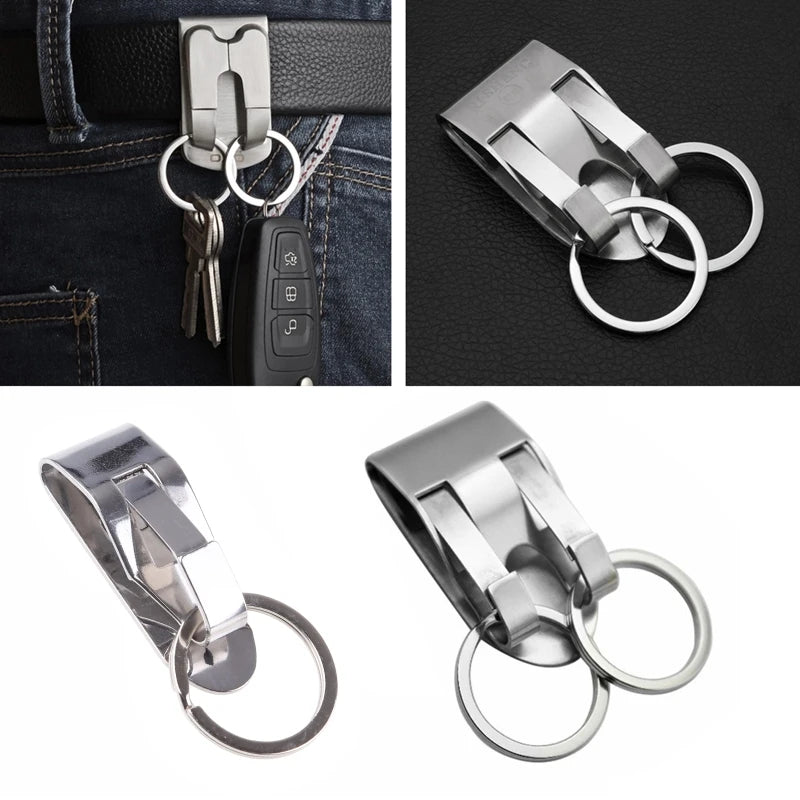 Porte-clés de sécurité en acier inoxydable avec clip de sécurité, ceinture robuste pour porte-clés, 2 porte-clés détachables, ceinture pour porte-clés