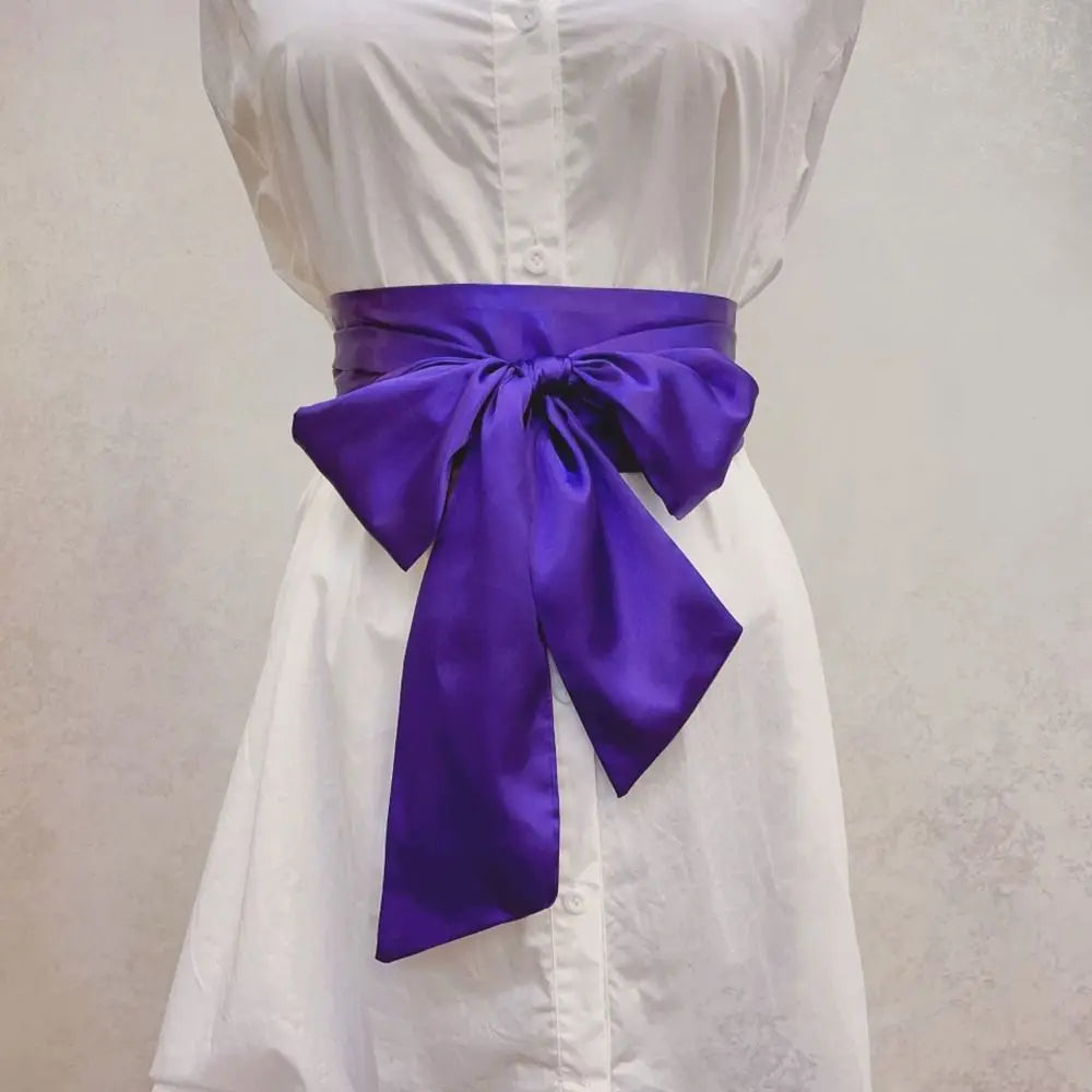 Satin Silk Bow Corset Waist Belt Wide Decorative Bowknot Fabric Ribbon Cummerbunds DIY Waist Bands For Women Lady Girl Bridal