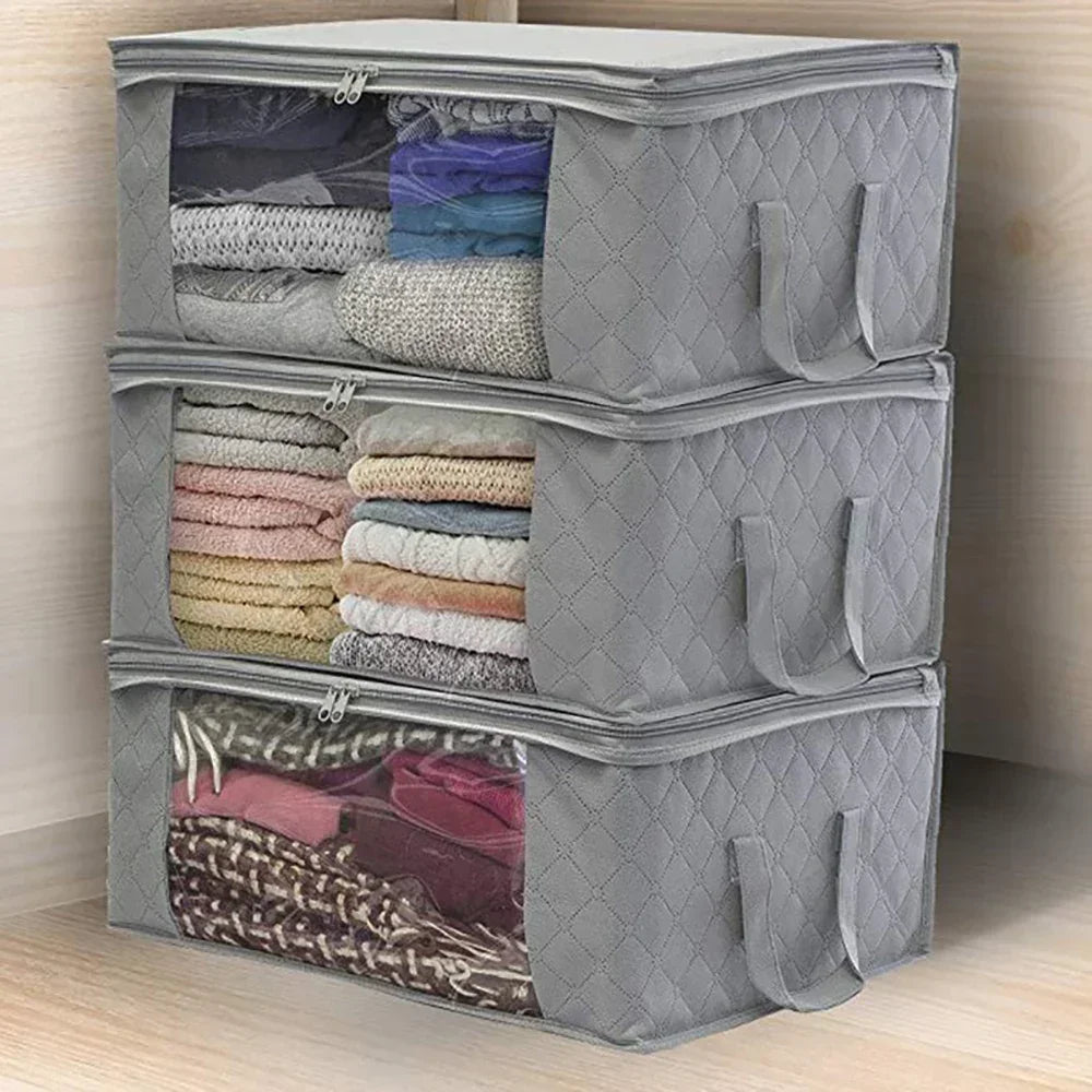 Foldable Home Closet Storage Bag Clothes Quilt Blanket Zipper Organizer Box Large Capacity Non-woven Storage Boxes 49×36×21cm