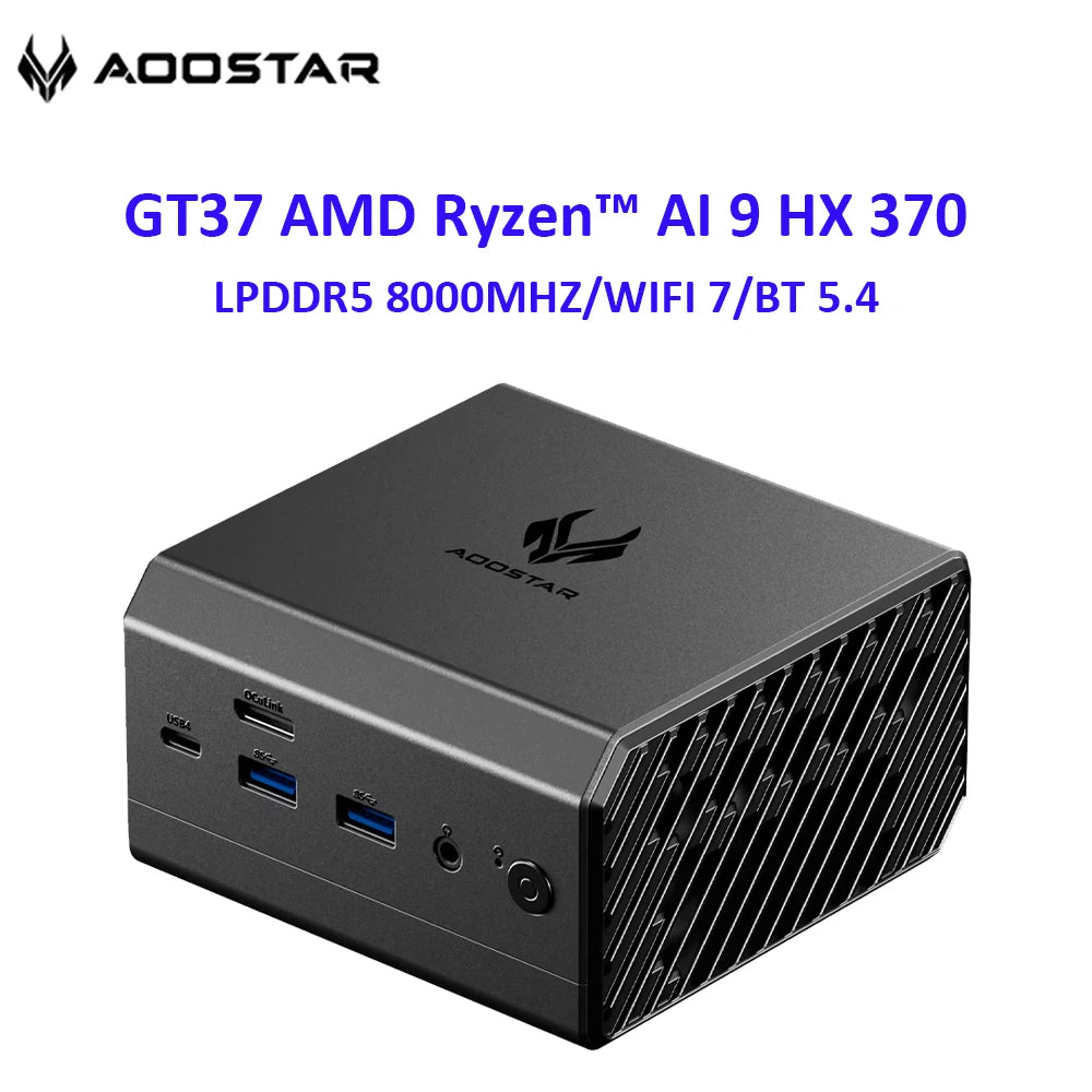 Mini PC AOOSTAR GT37 AMD Ryzen™ AI 9 HX 370 32 Go LPDDR5X-8000 MHz 1 To PCIe4.0 SSD, 12 cœurs/24 threads jusqu'à 5,1 GHz WiFi7/AI 50 TOPS