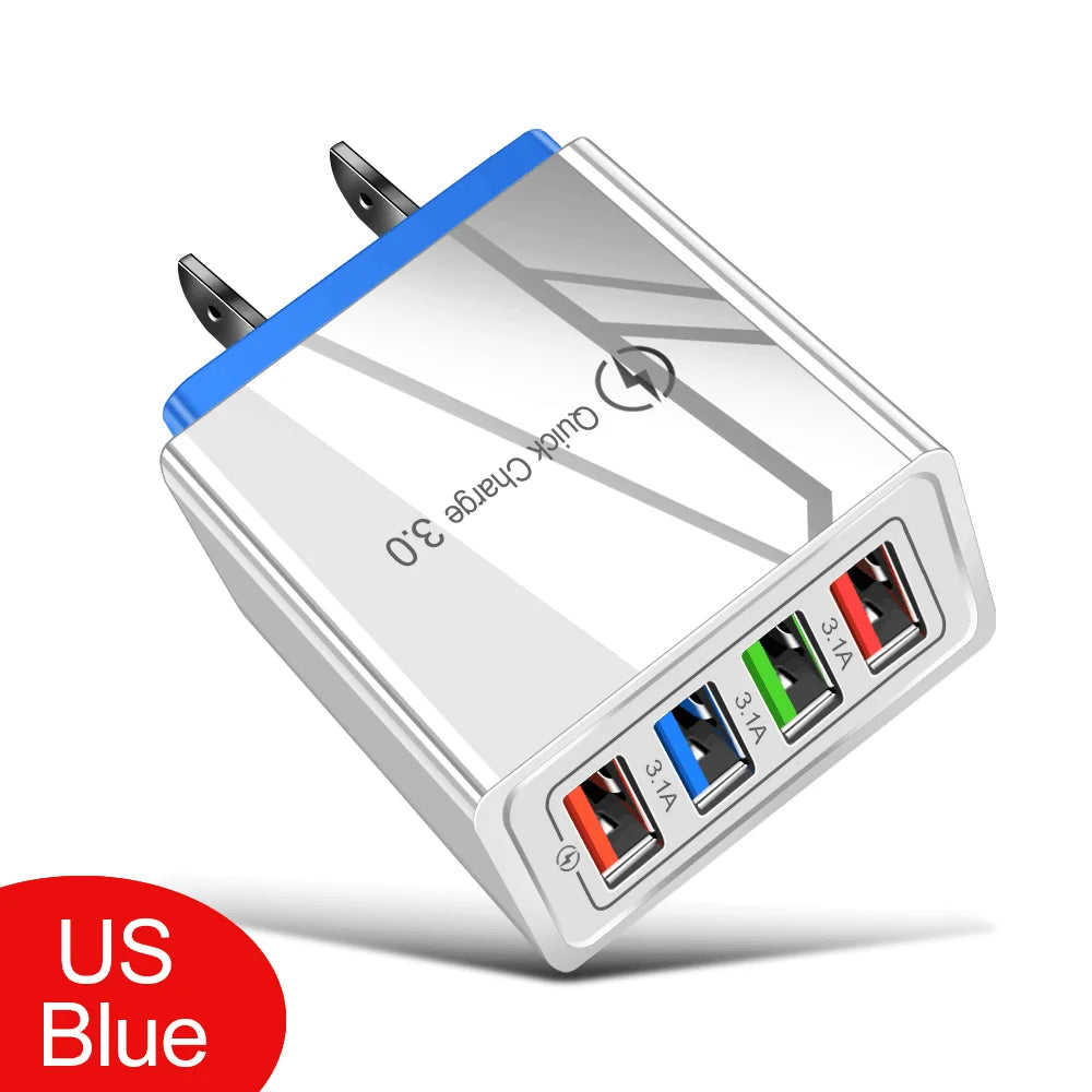 4 Ports USB Charger Fast Charging EU/US Plug Mobile Phone Charger Universal Quick Charge 3.0 Power Adapter For Xiaomi 12 Pro Max