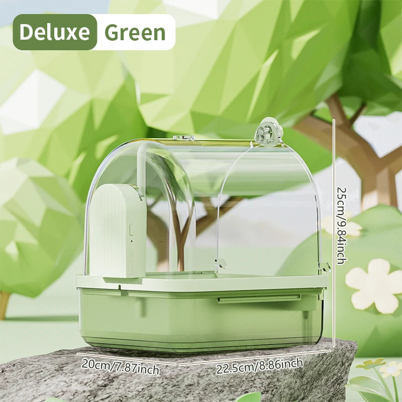 Bain d'oiseaux suspendu transparent, circulation d'eau automatique, douche de bain pour oiseaux, facile à nettoyer, conception peu encombrante, accessoire pour cage à oiseaux
