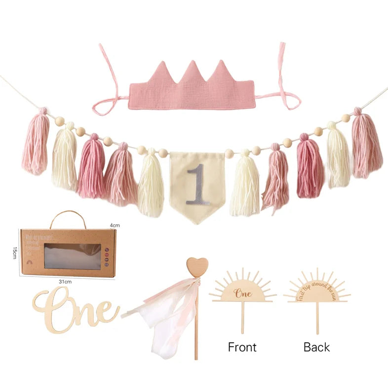 Happy Birthday Banner Handmade Tassel Pendant First Boys Girl Baby Shower Birthday Party Balloon Decoration Supplies Baby Gifts
