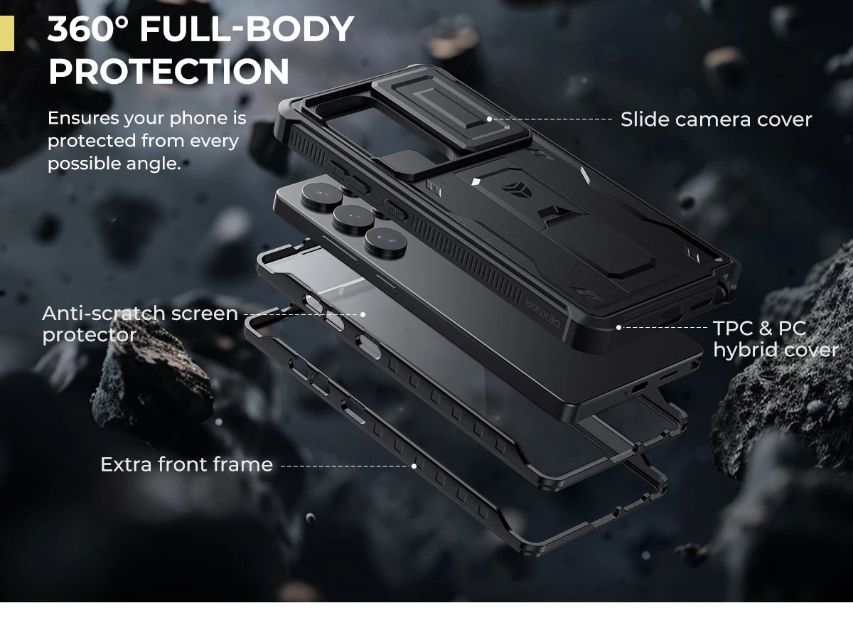 Dexnor For Samsung Galaxy S25 Ultra 2025 Case Full Body Rugged Case with Camera Cover & Built-in Screen Protector Kickstand Case