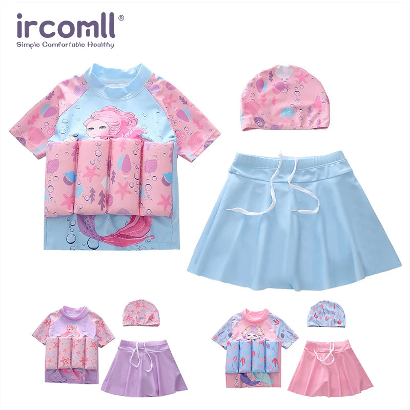 Maillots de bain flottants Ircomll pour enfants, maillots de bain 3 pièces pour petites filles, maillots de bain flottants princesse pour enfants, maillot de bain de plage pour enfants