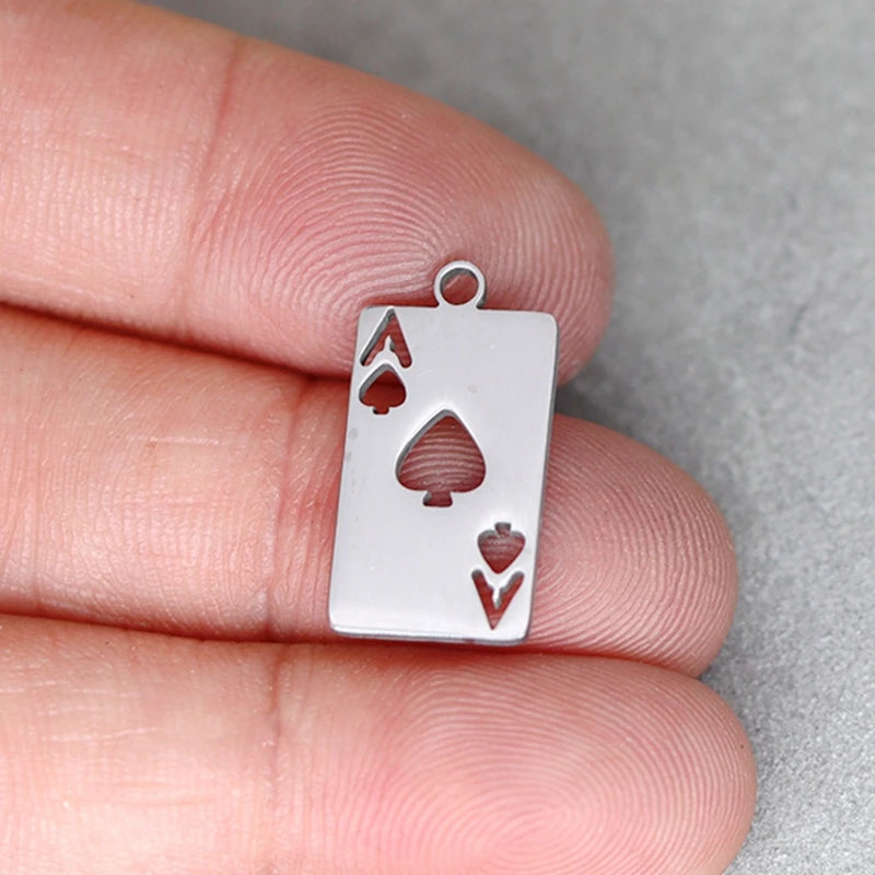 Lot de 3 breloques en acier inoxydable en forme de carte à jouer, As de cœur, pour la fabrication de bijoux, de boucles d'oreilles, de colliers et d'accessoires