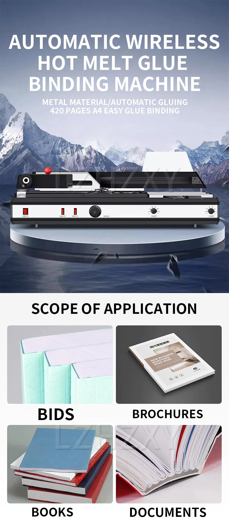 HJ420A Desktop Electric Binding Machine Bid Contract File Accounting Voucher Automatic Hot Melt Glue Binding Office A4 Book Grap