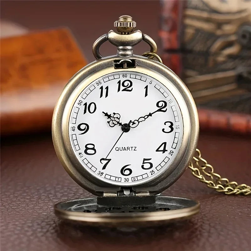 1pc Bronze Hollow Spider Web Necklace Quartz Pocket Watch, Gift For Boys