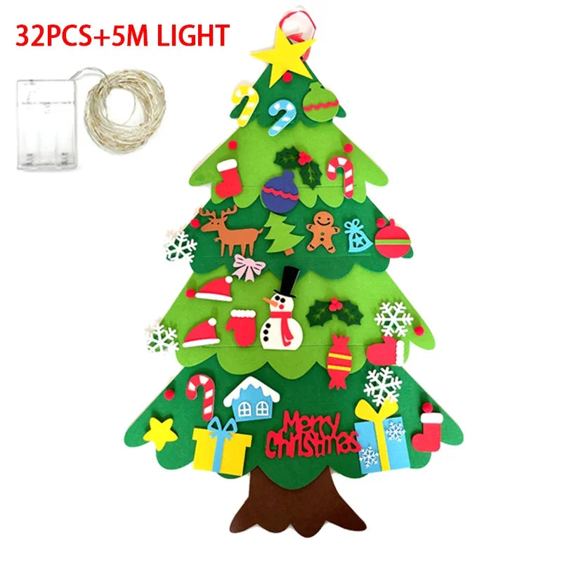 Felt Christmas Tree Gifts for Toddlers Kids with Led String Light, 3.2ft Wall Hanging DIY Xmas Tree 32 Ornaments Home Decoration