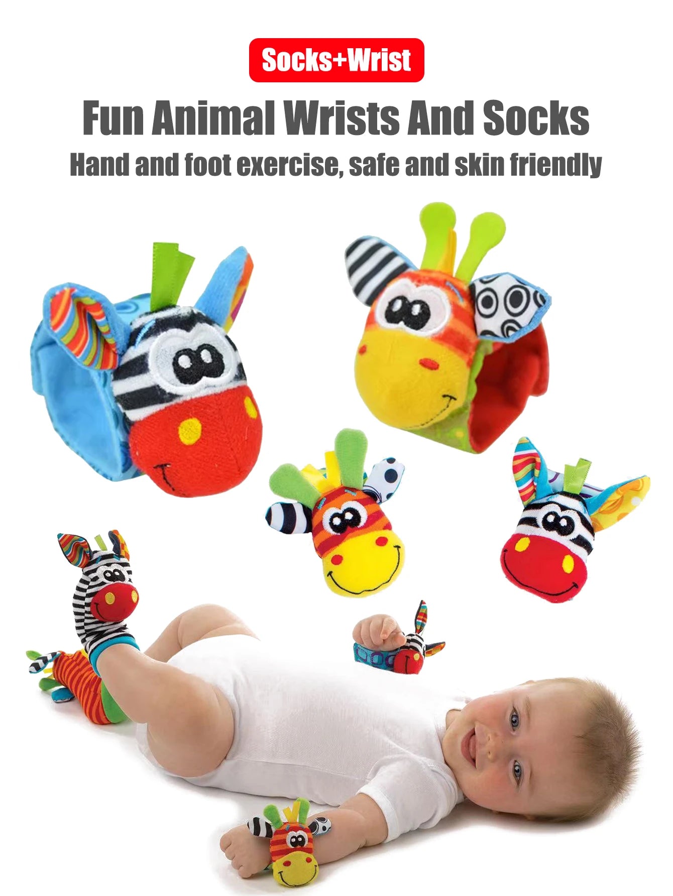 Baby Early Sensory Toys Cartoon Wrist Ring Socks Bed wrapping, bed hanging, soothing cloth toy, sleep soothing towel Baby Rattle