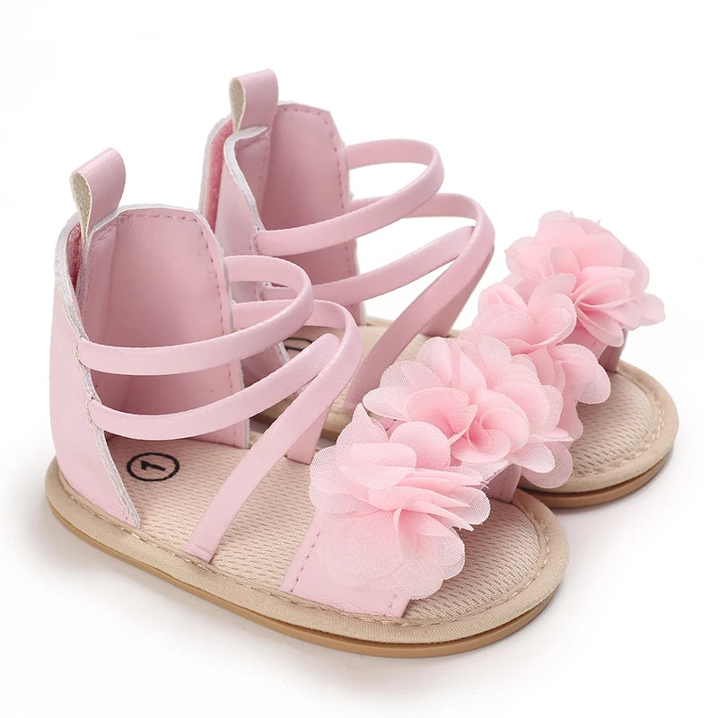 Girls' Sandals 2025 Summer New Children's Flower Princess Shoes Medium Large Children's Soft Bottom High Butt Roman Shoes