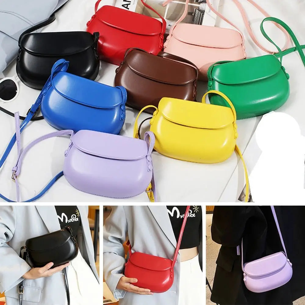 PU Leather Women Crossbody Bag Fashion Luxury Purse Sling Bags Saddle Shoulder Bag Candy Color Girl Messenger Bags