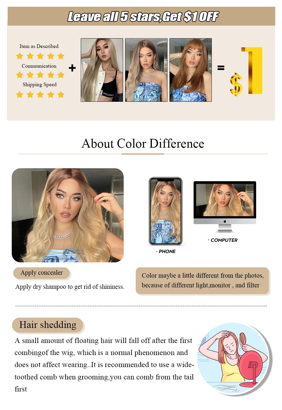 Perruques synthétiques longues blondes EASIHAIR pour femmes, cheveux naturels lisses et dégradés avec frange, résistantes à la chaleur, pour un usage quotidien