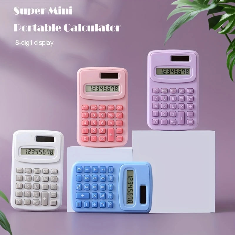 Small Solar Calculator Portable Calculator Cute 8 Digits LCD Electronic Home Office Calculator for Kid Primary School Calculator