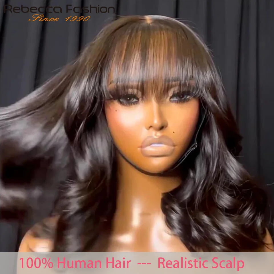 Perruques Rebecca 3x1 Body Wave 100 % cheveux humains avec frange rideau pour femmes, cheveux brésiliens Remy, sans colle, colorées, QVR