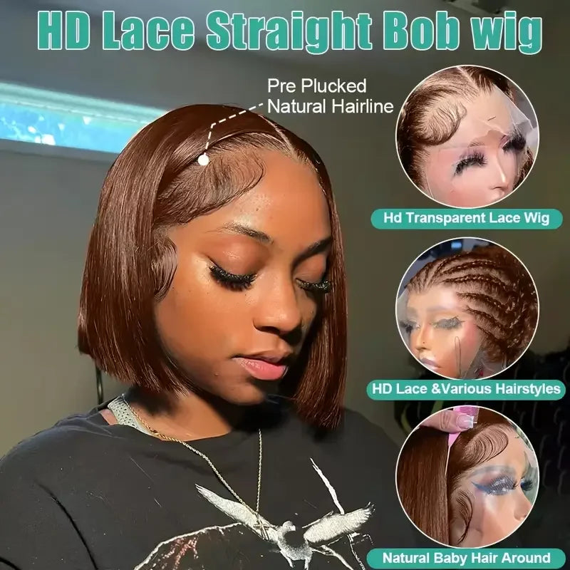 200% BSGN Chocolate Bob Wigs 13X4 HD Transparent Lace Frontal Wigs Human Hair 100% Human Hair For Woman Pre Plucked Glueless Wig