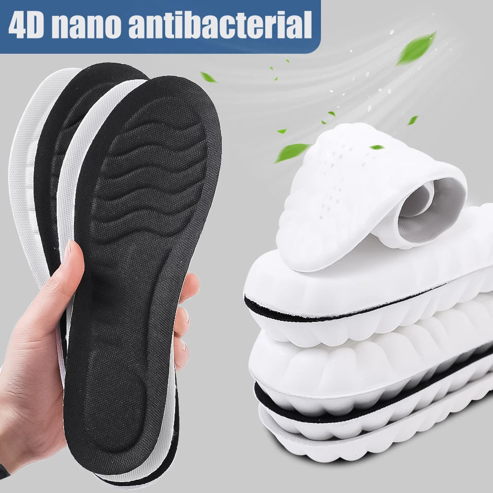 Semelles de sport en mousse 4D, coussinets de chaussures ultra-doux et hautement élastiques, coussin déodorant anti-douleur, soutien de la voûte plantaire, semelles de course à pied