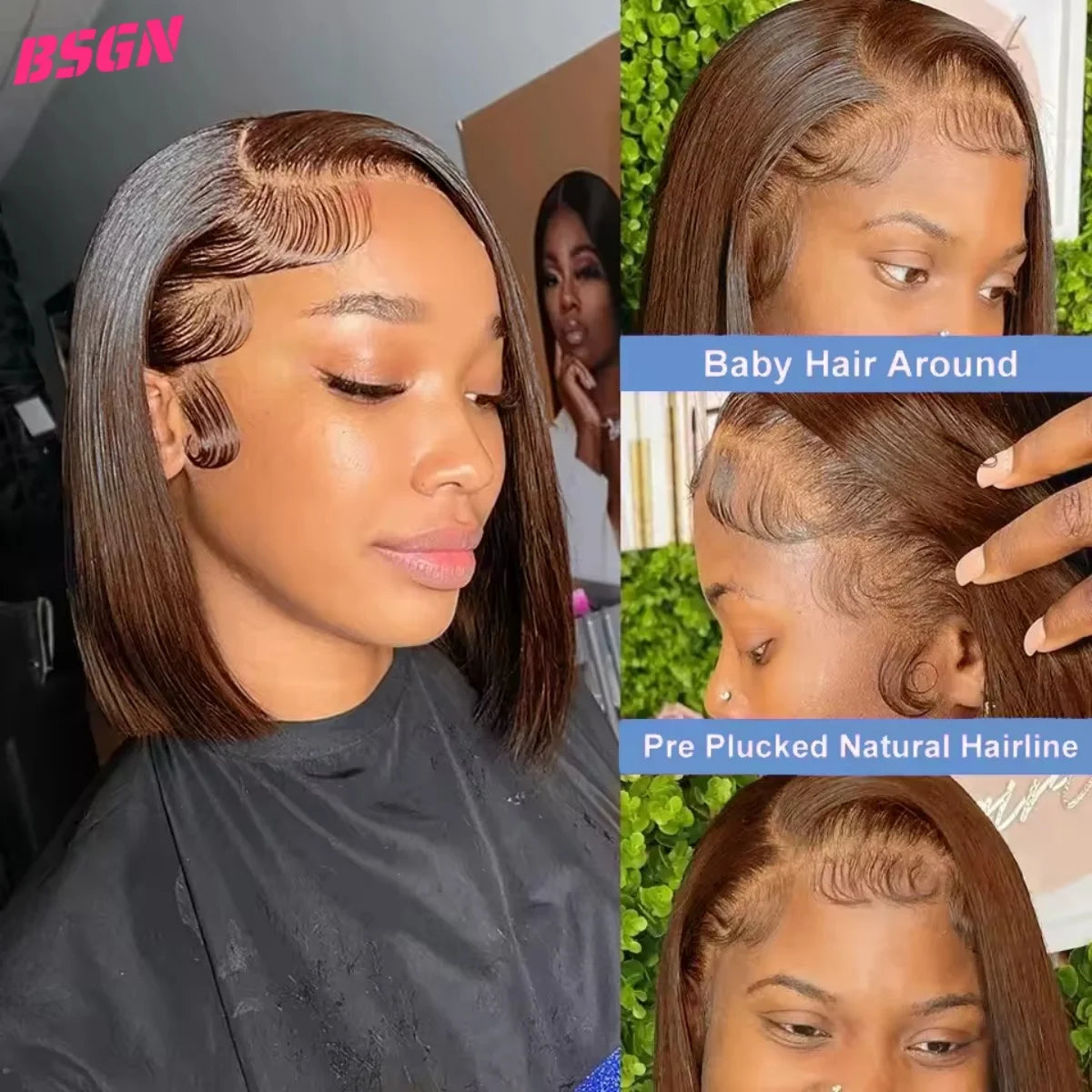 200% BSGN Chocolate Bob Wigs 13X4 HD Transparent Lace Frontal Wigs Human Hair 100% Human Hair For Woman Pre Plucked Glueless Wig