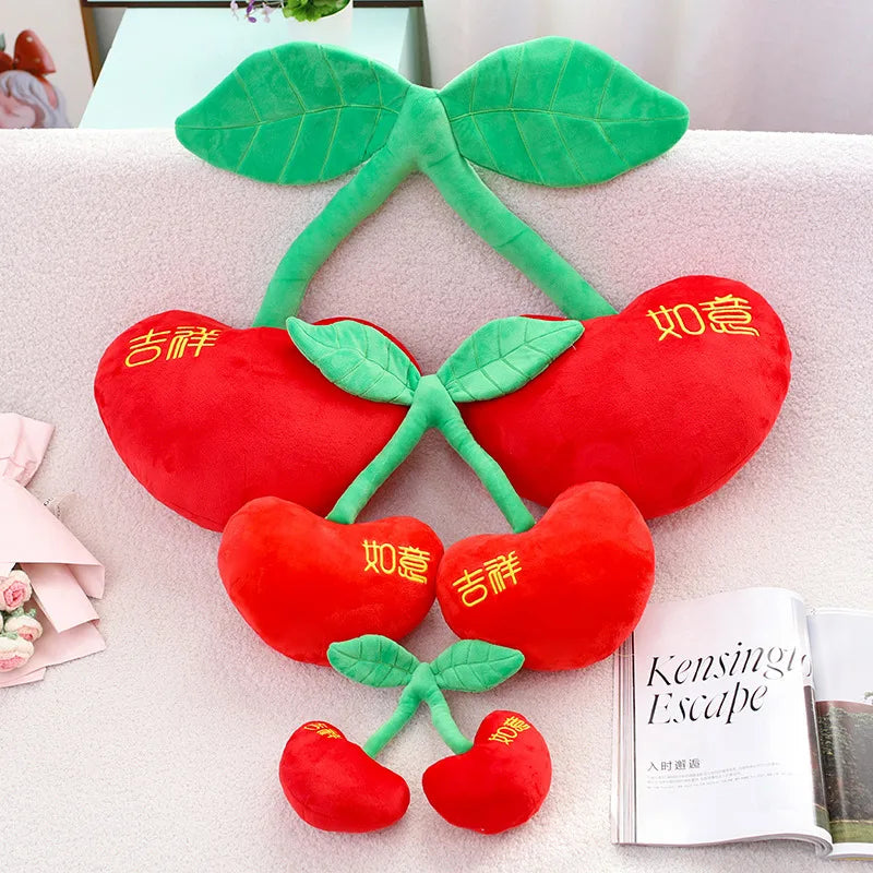 Peluche cerise dessin animé Kawaii, plantes en peluche, nourriture, cerise rouge, coussin, mignon, doux, jouets pour enfants, cadeau, décoration