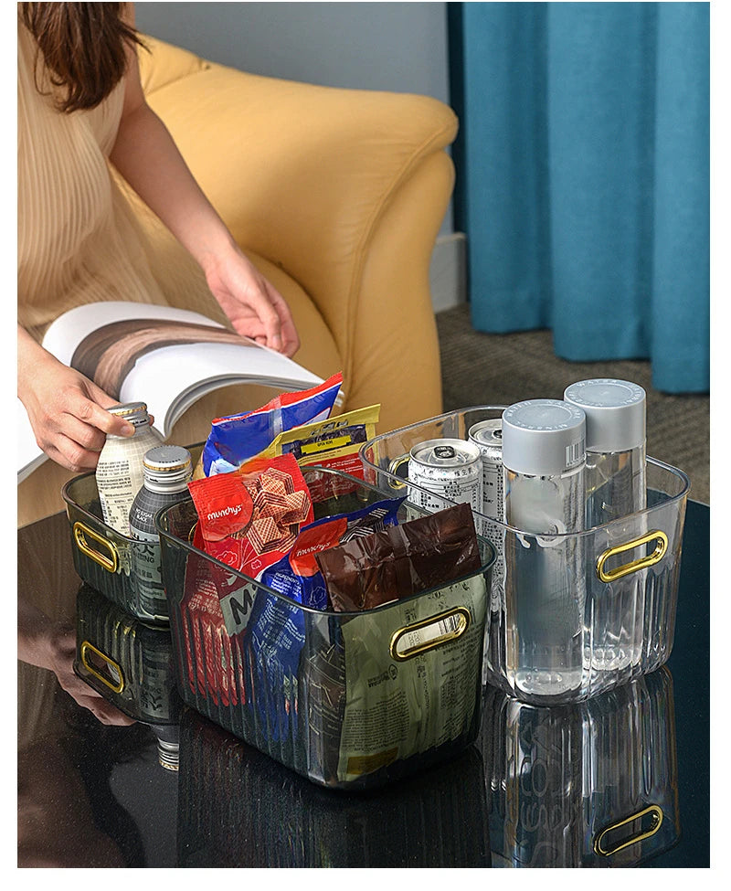Light Luxury Desktop Cosmetic Plastic Drawer With Lid Wardrobe Sundries Toy Storage Box Transparent Storage Basket With Handle
