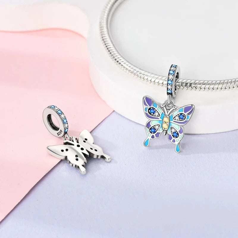 New 925 Sterling Silver Luminous Elf Blue Purple Butterfly Moon Life Tree Charms Beads Fit Pandach Original Bracelet DIY Jewelry